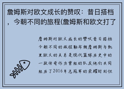 詹姆斯对欧文成长的赞叹：昔日搭档，今朝不同的旅程(詹姆斯和欧文打了几年)