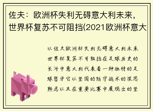 佐夫：欧洲杯失利无碍意大利未来，世界杯复苏不可阻挡(2021欧洲杯意大利独赢)