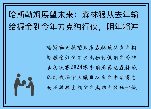 哈斯勒姆展望未来：森林狼从去年输给掘金到今年力克独行侠，明年将冲击总决赛！