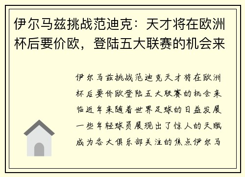 伊尔马兹挑战范迪克：天才将在欧洲杯后要价欧，登陆五大联赛的机会来临